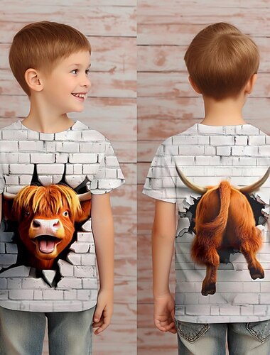  Pojkar 3D Tecknat Kor T-shirt Skjortor Kortärmad 3D-tryck Sommar Aktiv Sport Mode Barn 3-12 år Rund hals Utomhus Ledigt Dagligen Normal