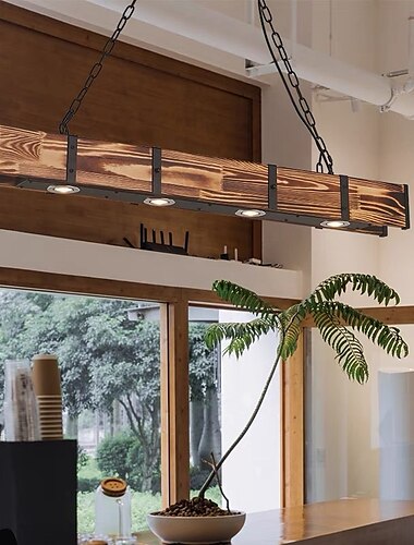  LED pandantiv 100 cm design liner alb cald lemn cu 4 lumini stil industrial vintage deaign acasă birou intrare&amp; sala de mese cu noroi