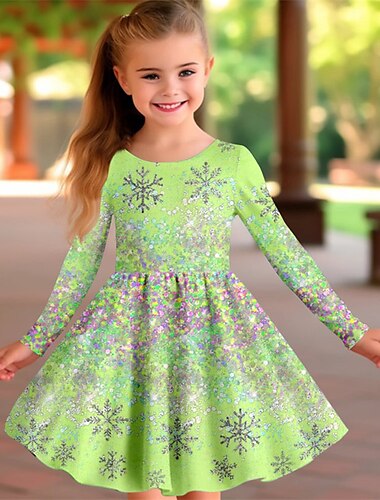  Mädchen' 3D Schneeflocke Kleid Rosa Langarm 3D-Druck Frühling Herbst Urlaub Sport & Natur Täglich Kuschelig Brautkleider schlicht Schön kinderkleidung 3-12 Jahre Casual kleid A Linie Kleid Übers Knie