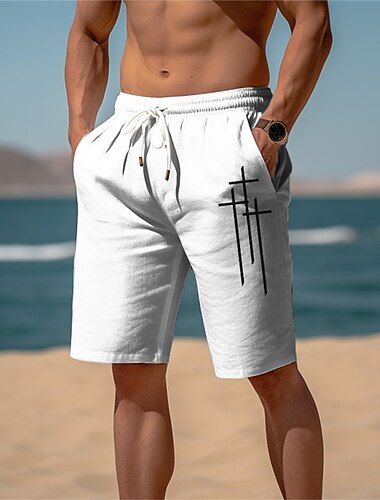  Per uomo Stampe astratte Croce Pantaloncini di lino Pantaloncini estivi Pantaloncini da spiaggia Vita normale Streetwear Originale Informale Giornaliero Per eventi A cordoncino Vita elastica Stampa