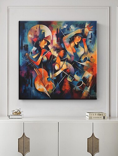 大きな手描きの壁アート ジャズ音楽バンドの絵画 キャンバス上の抽象的な油絵 モダンな現代アート ホームデコレーション すぐに掛けたりキャンバスにしたりできます