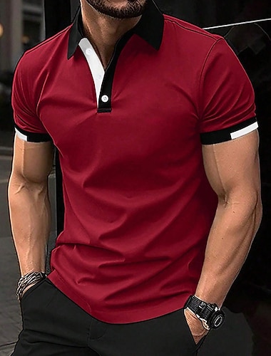  Herren Sport-Polo Golfhemd Casual Sport-Tops Gerippter Polokragen Kurzarm Modisch Basic Feste Farbe Patchwork Sommer Regular Fit Schwarz Weiß Rote Blau Grün Sport-Polo
