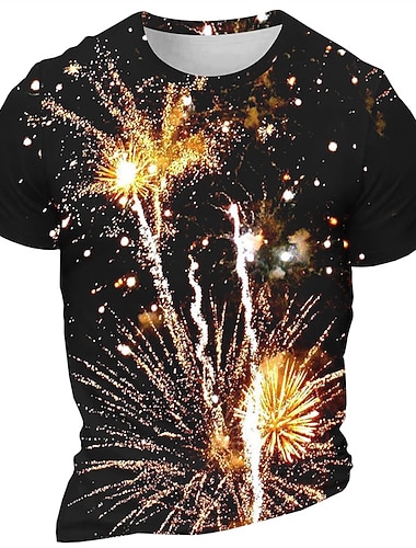  Homens Gráfico Fogos de artifício Camiseta Manga Curta Camiseta Impressão 3D Gola Redonda Camisa Diário Designer Retro Vintage Carnaval Esportes Feriado Preto Vermelho Azul Marinha Primavera Verão