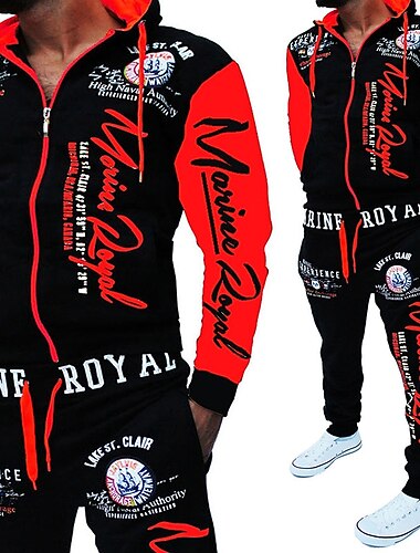  Hombre Tracksuit Con Capucha Deporte Diario Festivos Suave Bloque de color Letra Amarillo Rosa Rojo Ropa de Deporte Ropa de calle Deportes Primavera & Otoño