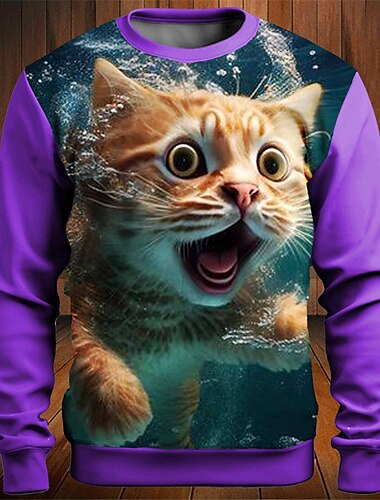  Homens Gráfico Bloco de cor Gato camisolas Moletom Manga Longa Moletom Gola Redonda Moda Diário Casual Impressão 3D Férias Feriado Para Noite Patchwork Imprimir Primavera & Outono
