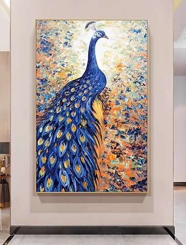  Mintura handgefertigte abstrakte Tier-Pfau-Ölgemälde auf Leinwand, Wandkunst, Dekoration, modernes Bild für Heimdekoration, gerolltes, rahmenloses, ungedehntes Gemälde