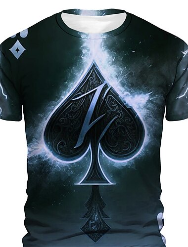  Herre Grafisk Poker T-shirt Kortærmet T-shirt 3D-udskrivning Rund hals Skjorte Daglig Designer Retro / vintage Sport & Udendørs Ferie I-byen-tøj Lilla Brun Grøn Forår sommer Tøj S M L XL 2XL 3XL 4XL