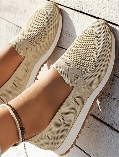  Femme Basket Slip-Ons Chaussures de confort du quotidien Talon Plat Bout rond Mode Décontractées Confort Marche Tissage Volant Mocassins Noir Bleu de minuit Beige