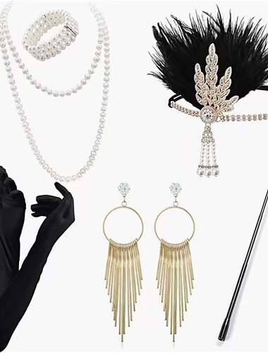  Kopfbedeckung Halskette Ohrring Austattungen Flapper Stirnband Retro Vintage 1920s Aleación Für Der große Gatsby Cosplay Karneval Damen Modeschmuck Modeschmuck