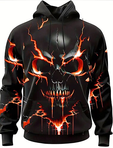  Men's Graphic Skull Hoodie Hoodies Sweatshirt Hoodie Long Sleeve Hooded Sweatshirt Hooded Fashion 3D Print Sports Outdoor Holiday Vacation Yellow Red Print Front Pocket Spring &  Fall Designer