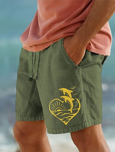  Herren Tier Delphin Shorts Kurze Hosen Sommer-Shorts Strandshorts Kurze Hosen Mittlere Taillenlinie Hawaiianisch Brautkleider schlicht Outdoor Festtage Ausgehen Kordelzug Elastische Taille Bedruckt