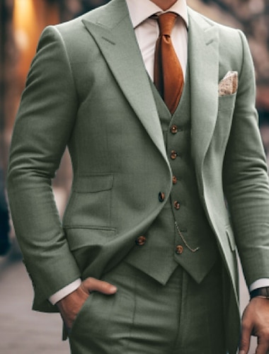  Trajes de graduación para hombre, trajes de boda de color Verde jade, 3 piezas, color sólido, corte a medida, un solo pecho, un botón, 2024