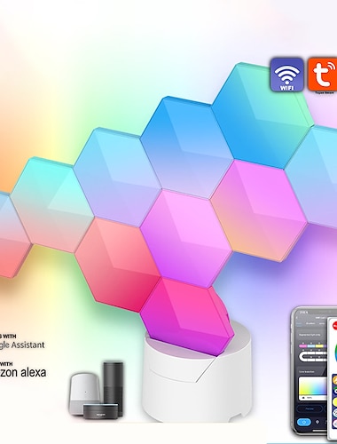  مصباح الحائط الذكي LED تويا/بلوتوث RGB كوانتوم، 6/10 حزمة مصابيح LED سداسية، مصابيح أجواء الألعاب المعتمدة على USB مع التحكم في التطبيق والصوت لديكور المنزل