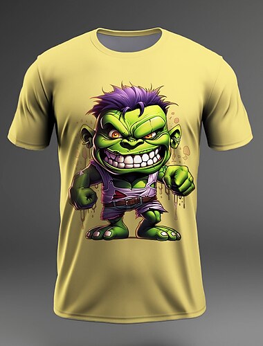  Men's Graphic Cartoon T shirt Short Sleeve T shirt 3D Print Crew Neck Shirt Daily Designer Retro Vintage Sports Outdoor Holiday Going out Black White Yellow Spring & Summer Clothing Apparel S M L XL