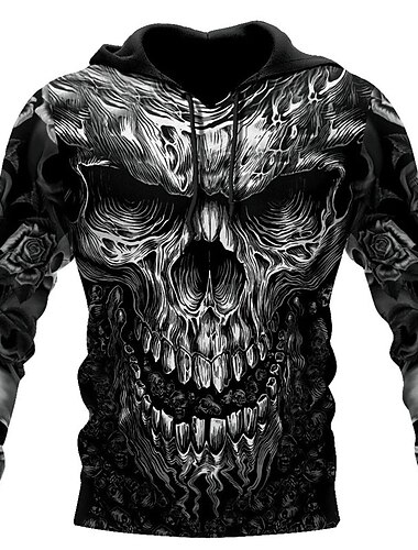  Herren Totenkopf Motiv Grafik-Drucke Hoodie Sweatshirt Kapuze Hoodies Pullover Hoodie Sweatshirt Kapuze Langarm Sweatshirt mit Kapuze Mit Kapuze Strassenmode 3D-Druck Täglich Sport 1 2 Bedruckt