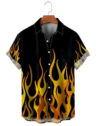  Per uomo Blocco di colori Astratto Fiamma Camicia Camicia con Bottoni Manica Corta Hawaiano Casual Vacanza Abbigliamento quotidiano Weekend Primavera & Estate Collo ripiegato Stampato Bottonato Blu