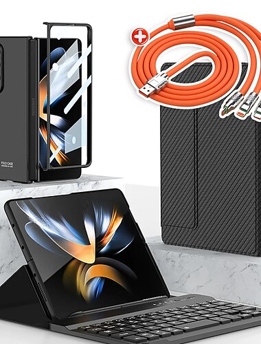  Handy Hülle Handyhüllen Für Samsung Galaxy Z Fold 5 Z Fold 4 Z Fold 3 Z Fold 2 Z-Falz 5 Ganzkörper-Gehäuse Abnehmbar mit Tastatur falten Einfarbig PC PU-Leder