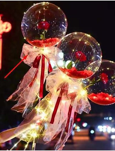  (momento romántico) ramo de rosas con globos luminosos LED, globos transparentes con luz de ramo de rosas: cree una atmósfera mágica y romántica para bodas, compromisos, cumpleaños (sin batería 2*aa)