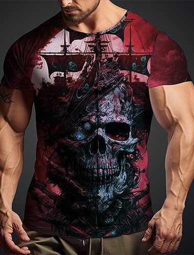  Per uomo Pop art Teschi maglietta Manica corta maglietta Stampa 3D Girocollo Camicia Giornaliero Originale Retrò vintage Sportivo Per eventi Per uscire Blu Azzurro cielo Rosso Primavera estate