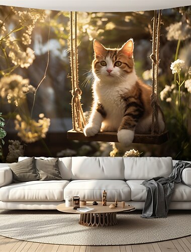  Niedliche Katzenschaukel zum Aufhängen, Wandteppich, Kunst, großer Wandteppich, Wanddekoration, Fotografie, Hintergrund, Decke, Vorhang, Zuhause, Schlafzimmer, Wohnzimmer, Dekoration