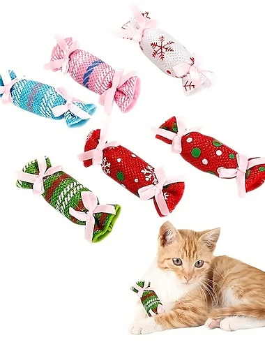  2 uds., color aleatorio, diseño de caramelo navideño, juguete de peluche para mascotas, juguete masticable para gatos y perros