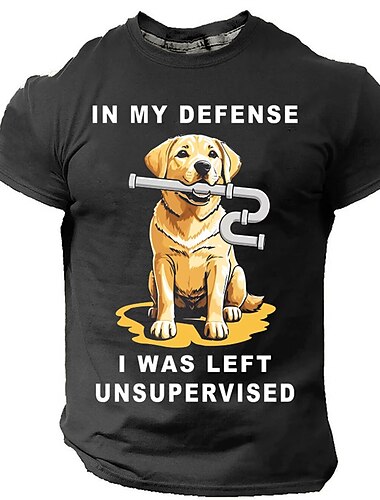 Camiseta Masculina Engraçada "Em Minha Defesa Eu Fui Deixado Sem Supervisão" Camiseta Gráfica de Labrador Encanador de Manga Curta