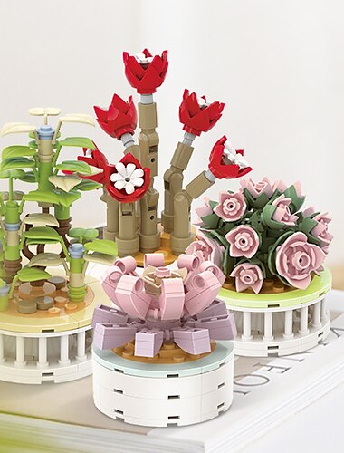  presentes do dia das mulheres suculento bloco de construção flor ds1013-ds1017 série de plantas em vaso criativo diy quebra-cabeça brinquedos decorativos ornamentos de flores presentes do dia das