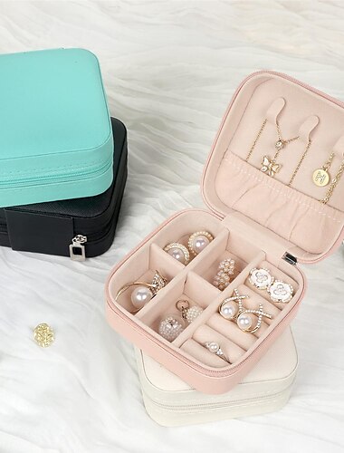  étui à bijoux de voyage petite boîte à bijoux organisateur de bijoux étui de rangement portable en cuir pu mini étui de voyage à bijoux pour filles femmes boucles d'oreilles, collier, bagues, bracelets, cadeau de la Saint-Valentin