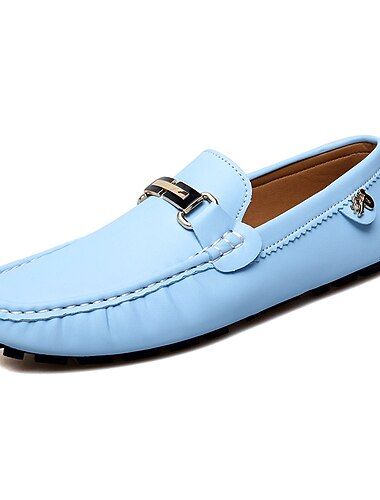  ανδρικά γαλάζια loafers οδήγησης - casual slip-on μοκασίνια με μεταλλική λεπτομέρεια αγκράφα, άνετα παπούτσια για οδήγηση και καθημερινή χρήση