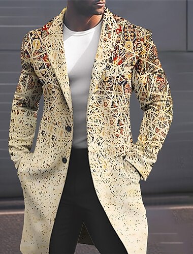  Herr Geometri Vinterkappa Rock Kappa Håller värmen Andningsfunktion Bekväm Mode Streetwear Affär Arbete Klä till Jobbet Utekväll Ficka Mönster Höst vinter Nedvikt Långärmad Gul Rodnande Rosa Blå