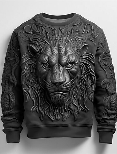  Homens Gráfico Animal Leão camisolas Moletom Manga Longa Moletom Gola Redonda Moda Diário Casual Impressão 3D Férias Feriado Para Noite Imprimir Primavera & Outono