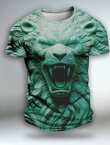  Homme Graphic Animal Lion Manche Courte T-shirt 3D effet Col Ras du Cou Chemise Mode du quotidien Design Soirée Casual Vacances Bleu Vert Gris Printemps été Vêtement Tenue Normal S M L XL XXL XXXL