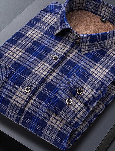  Herren Oberhemd Kariertes Hemd trachtenhemd Kragenhemd Fleece-Shirt Knopfhemd Plaid Hochzeit Outdoor A B C D Langarm Umlegekragen Winter Bekleidung