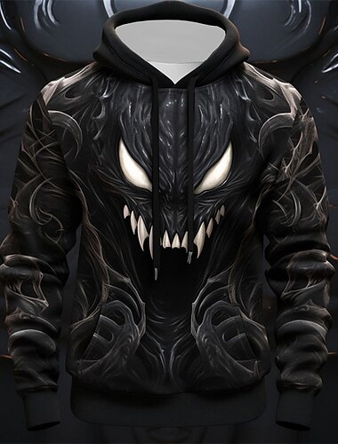  Herren Graphic Teufel Hoodie Sweatshirt Kapuze Hoodies Pullover Hoodie Sweatshirt Kapuze Langarm Sweatshirt mit Kapuze Mit Kapuze Modisch 3D-Druck Sports Outdoor Festtage Urlaub Schwarzgrau Schwarz