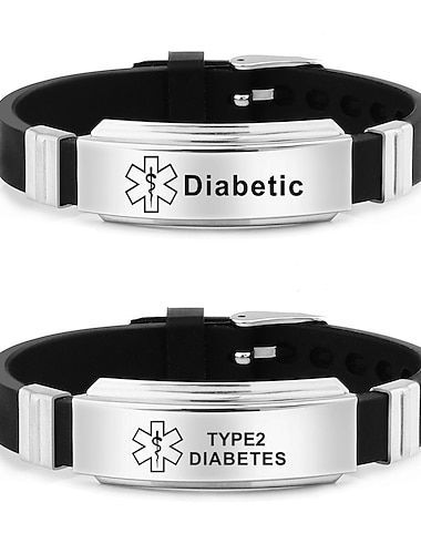  bracelet en silicone noir bracelet maladie du sucre minimaliste en acier inoxydable étoile de la vie logo médical bracelet de sport en silicone pour super bolw