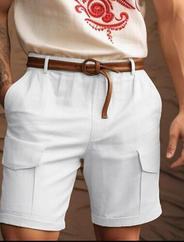  Herren Shorts Leinenshorts Sommershorts Reißverschluss Knöpfe Mehrere Taschen Einfach Komfort Atmungsaktiv Outdoor Täglich Ausgehen Mode Lässig Weiß Marineblau