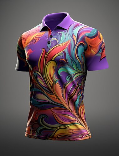  carnevale simbolo foglia stampa astratta da uomo polo da golf 3d abbigliamento quotidiano all'aperto streetwear martedì grasso poliestere manica corta couverture per la notte polo verde menta viola