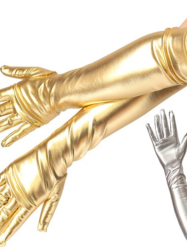  Lange Lacklederhandschuhe Sexy Beschichtete Handschuhe Gold- und Silberschimmernde Lederlange Handschuhe Stahlrohr-Bühnendarbietung Handschuhe Weihnachtsgeschenk