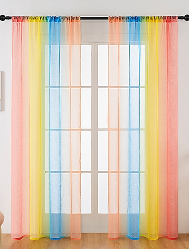  Juin Mois de la Fierté LGBT Rideau Arc-en-ciel Semi-transparent Rideaux de Chambre de Filles Adolescentes Ensemble Panneau de Fenêtre Voiles Drapé pour Chambre de Filles  Chambre d'Enfants  Crèche