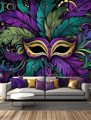  Máscara de carnaval tapiz colgante arte de la pared tapiz grande decoración mural fotografía telón de fondo manta cortina hogar dormitorio sala de estar decoración