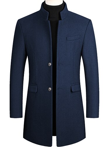  Herren Wintermantel Mantel Trenchcoat Geschäft Freizeitskleidung Winter POLY warm Draussen Oberbekleidung Bekleidung Modisch Warm-Ups Einfarbig Tasche Stehkragen Einreiher - 2 Knöpfe