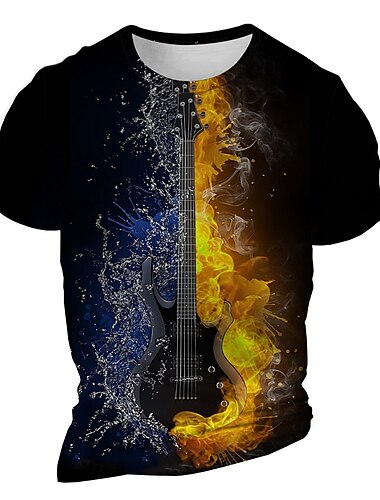  musikfestival Herr Grafisk Låga brand T-shirt Kortärmad T-shirt 3D-tryck Rund hals Skjorta Dagligen Designer Ledigt Utomhussport Helgdag Utekväll Gul Orange Grön Vår & sommar Kläder S M L XL 2XL 3XL