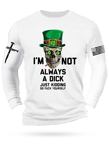  St. Patrick's Day Totenköpfe Nationalflagge Schwarz Weiß Orange T-Shirt T-Shirt Herren Grafik-Baumwollhemd Vintage Basic-Shirt Langarm Bequemes T-Shirt Sport Outdoor Urlaub Frühling Herbst