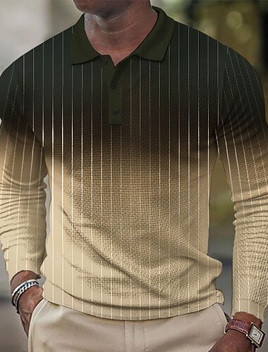  Herre Geometrisk Golf skjorte Langermet Poloskjorter Skjorter med krage Business Casual Ferieklær Formell klær Festivalklær Knapper 3D-utskrift Vår Rosa Navyblå Kakifarget