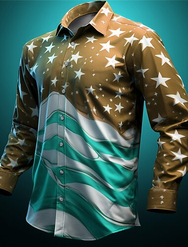  Amerikaanse onafhankelijkheidsdag Voor heren 4 juli, 250e verjaardag van de VS Amerikaanse vlag Nationale vlag Overhemd Overhemd met knopen Lange mouw Casual Alledaagse kleding Uitgaan Lente zomer