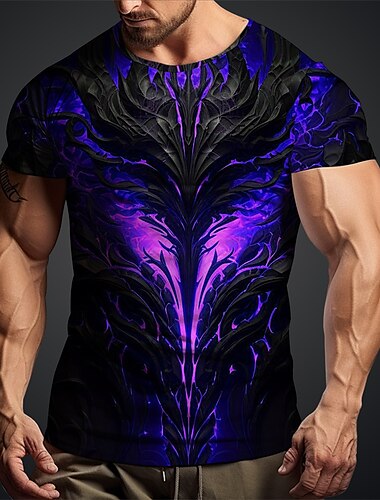  Herren Graphic Flamme T Shirt Kurzarm T-Shirt 3D-Druck Rundhalsausschnitt Hemd Täglich Designer Retro Vintage Sports Outdoor Festtage Ausgehen Dunkelgrün Purpur Orange Frühling Sommer Bekleidung S M