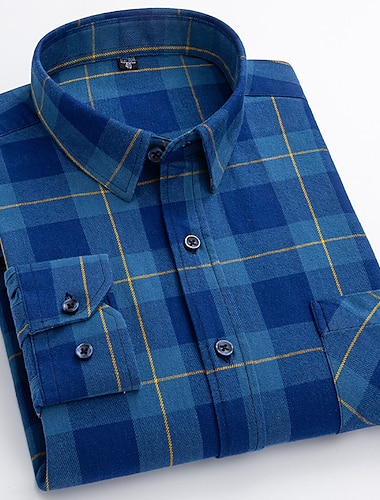  Herre Skjorte Dresskjorter Ruter Kontor og karriere Bryllupsfest Svart Mørkerød Rød Blå Langermet Knaphul Vår & Vinter Klær Lomme foran