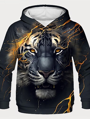  Garçon 3D tigre Sweat à capuche Pullover manche longue 3D effet Printemps Automne Mode Vêtement de rue Frais Enfants 3-12 ans Capuche Extérieur Casual du quotidien Standard