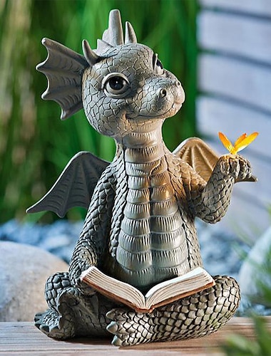  babydraak leesboek standbeeld draak sculptuur tuinbeeld sculpturen voor buitentuin achtertuin veranda decoratie