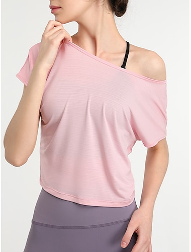 Women's Running T-Shirt Quick Dry Solid Color Yoga Fitness Sexy White Pink Green Crew Neck Short Sleeves High Elasticity Summer